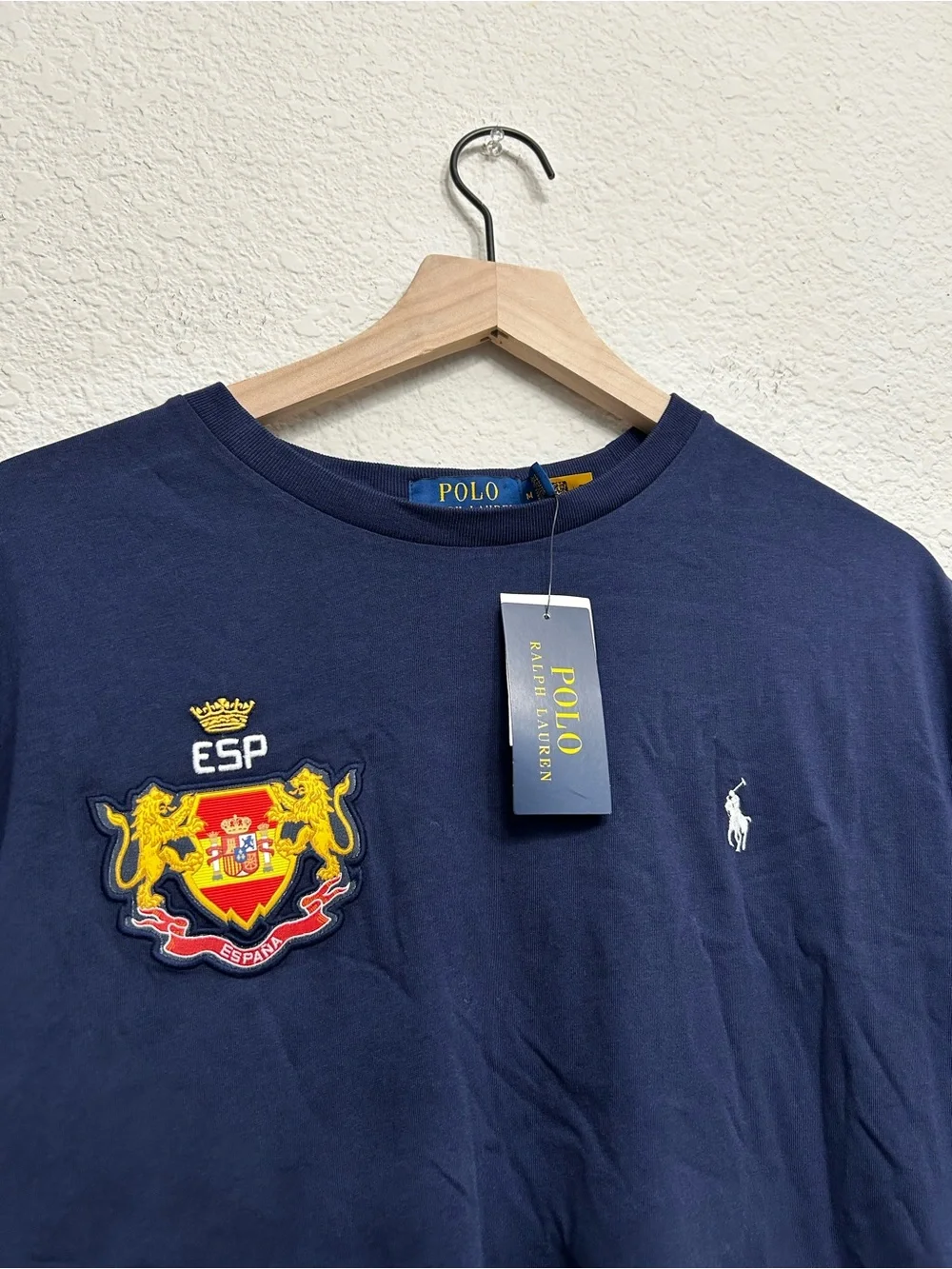 Polo Ralph Lauren Spain Crest T-Shirt Navy Blue Classic Fit Size M NWT 24 ESP